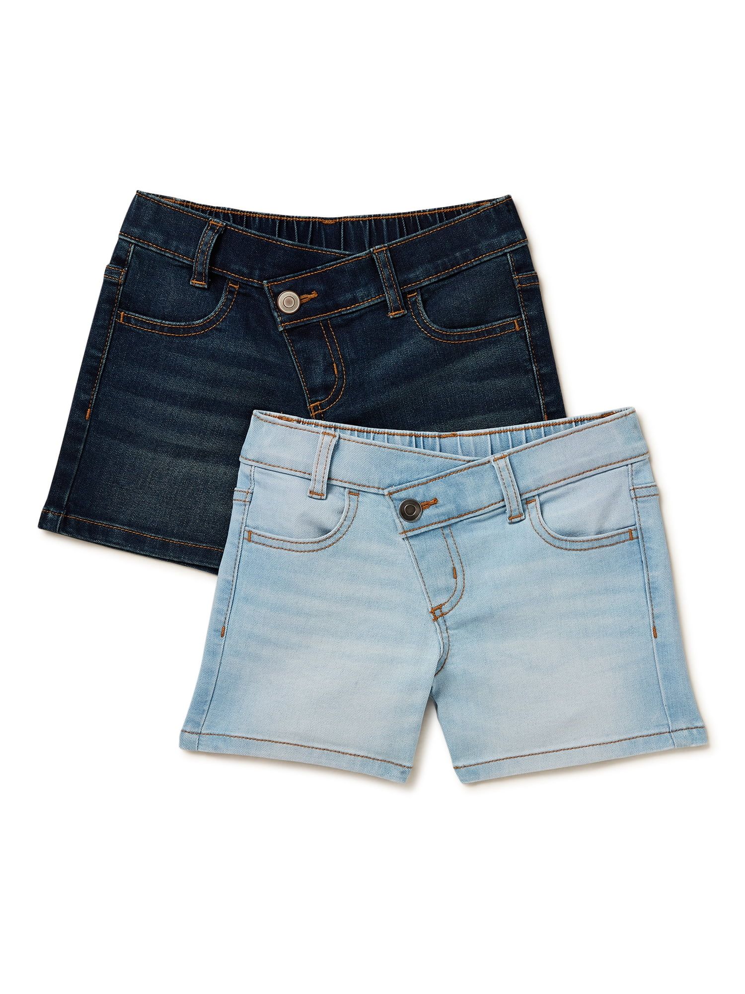 Wonder Nation Girls Pull-On Crossover Waistband Denim Shorts, 2-Pack, Sizes 4-18 & Plus | Walmart (US)