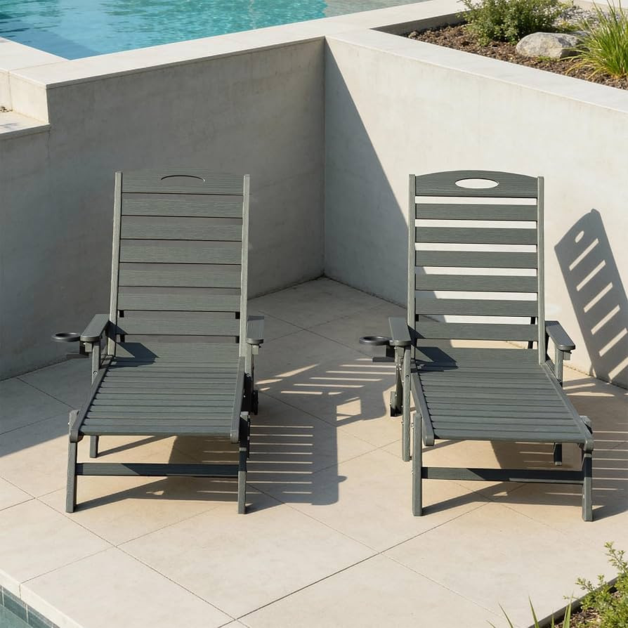 Domi Outdoor Lounge Chairs Set of 2, HDPE Pool Chaise Lounge Chairs for Poolside, Pool Loungers f... | Amazon (US)