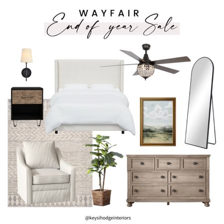 Wayfair sale, wayfair finds, sale alert, ivory bed, floor mirror, seivel chair, black nightstand, brown gray dresser, ceiling fab, neutral bedroom rug, bedroom furniture, neutral bedroom, bedroom decor

#LTKFind #LTKhome #LTKsalealert