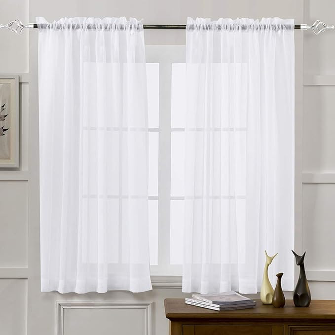 MYSTIC-HOME Sheer Curtains White 63 Inch Length, Rod Pocket Voile Drapes for Living Room, Bedroom... | Amazon (US)