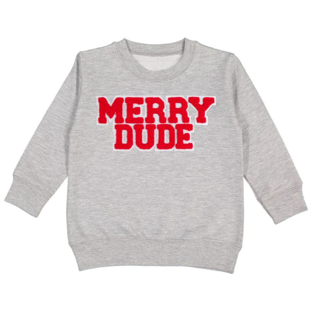 Merry Dude Patch Christmas Sweatshirt - Gray | Sweet Wink