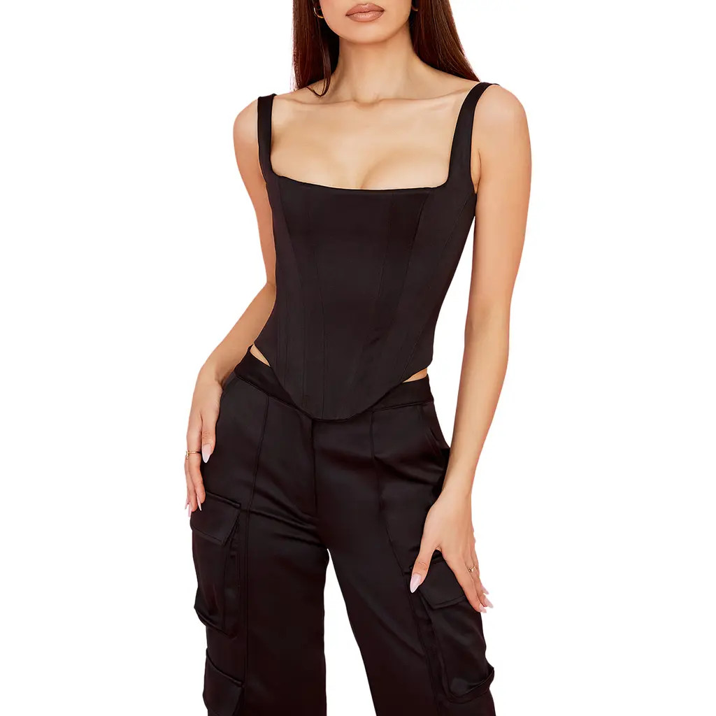 HOUSE OF CB Rafa Satin Longline Corset Top in Black at Nordstrom, Size Small | Nordstrom