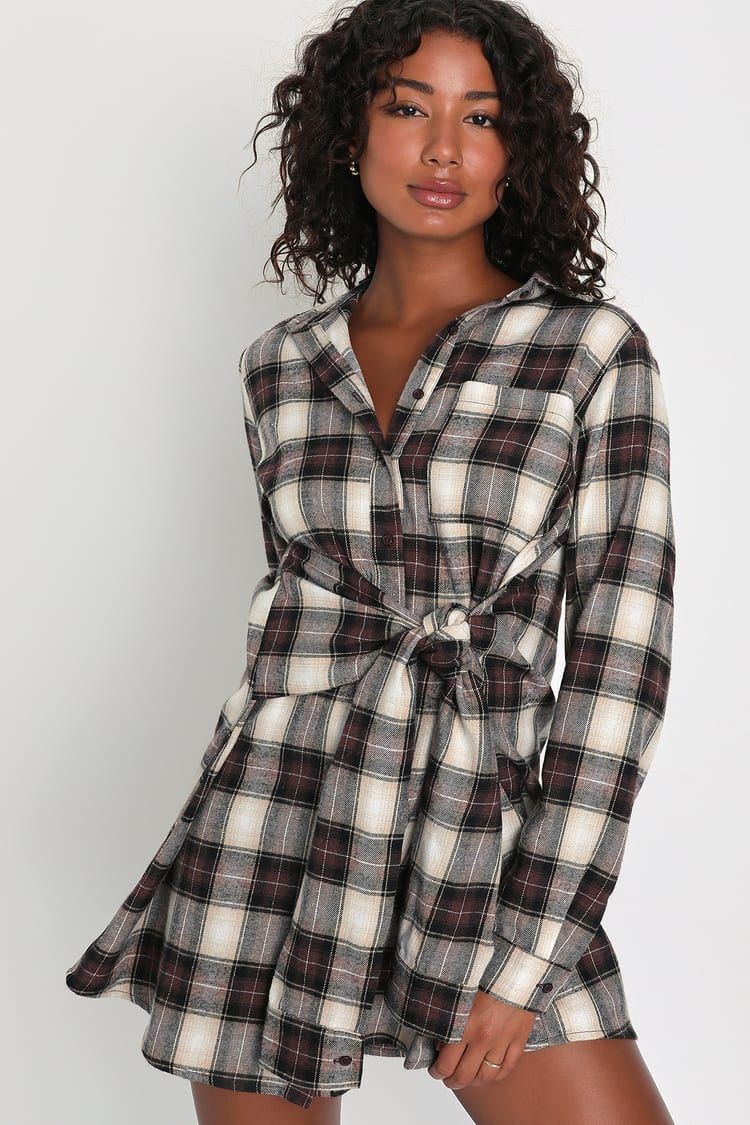 Pick Of The Patch Brown Plaid Tie-Front Mini Dress | Lulus (US)