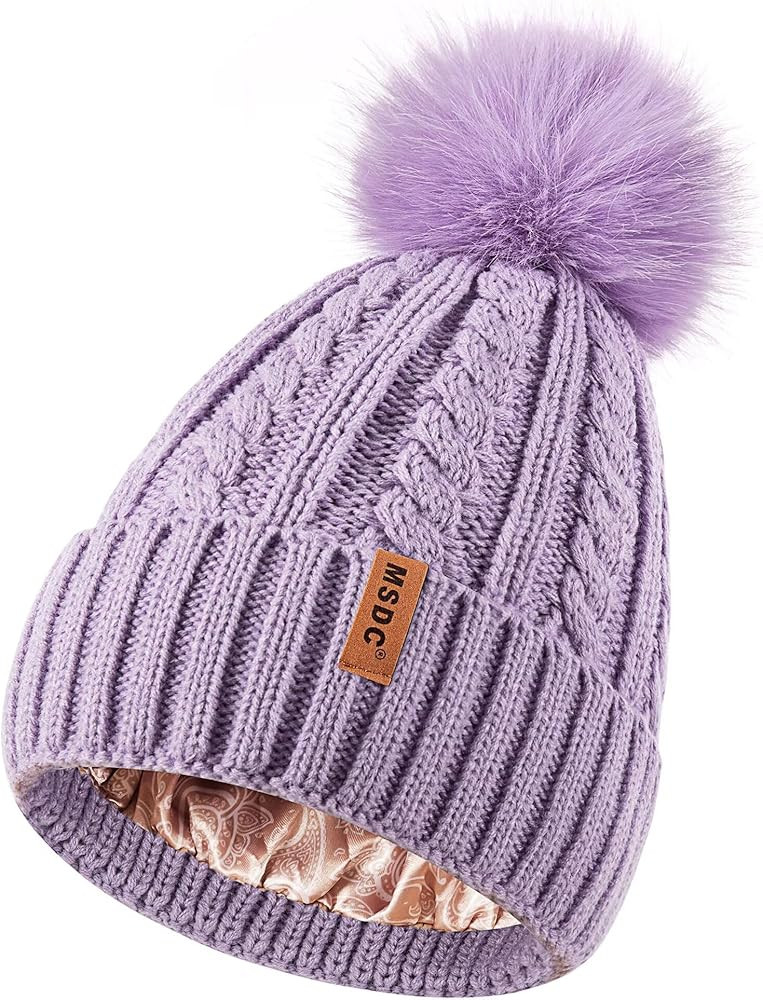 MSDC Satin Lined Beanie for Women with Pom Pom, Warm Womens Winter Hats with Silk Lined, Fashiona... | Amazon (US)