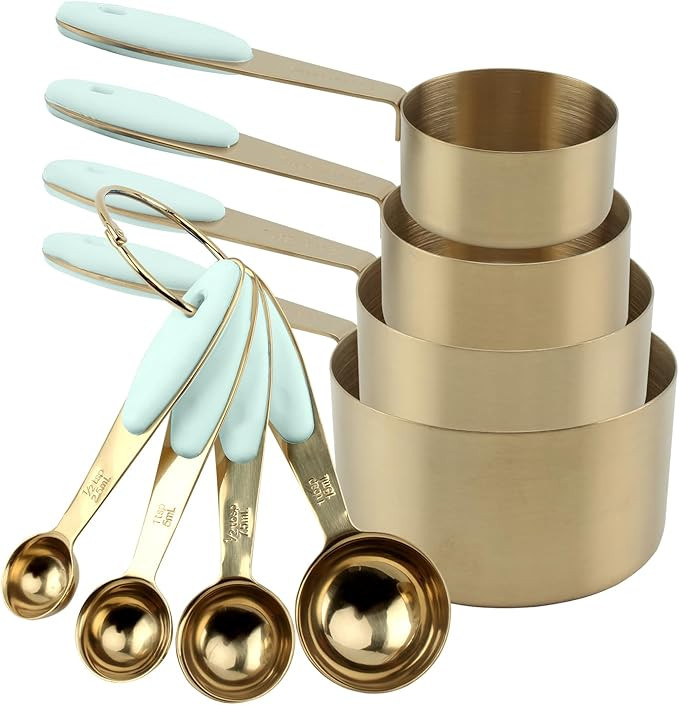 Cook with Color 8 Piece Gold Measuring Cups and Measuring Spoon Set Stainless Steel with Soft Tou... | Amazon (US)