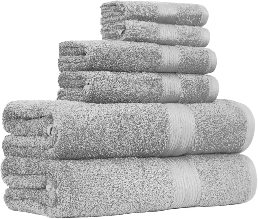 Amazon Basics 6-Piece Fade-Resistant 100% Cotton Towel Set for Bathroom, Soft and Absorbent, 2 Ba... | Amazon (US)