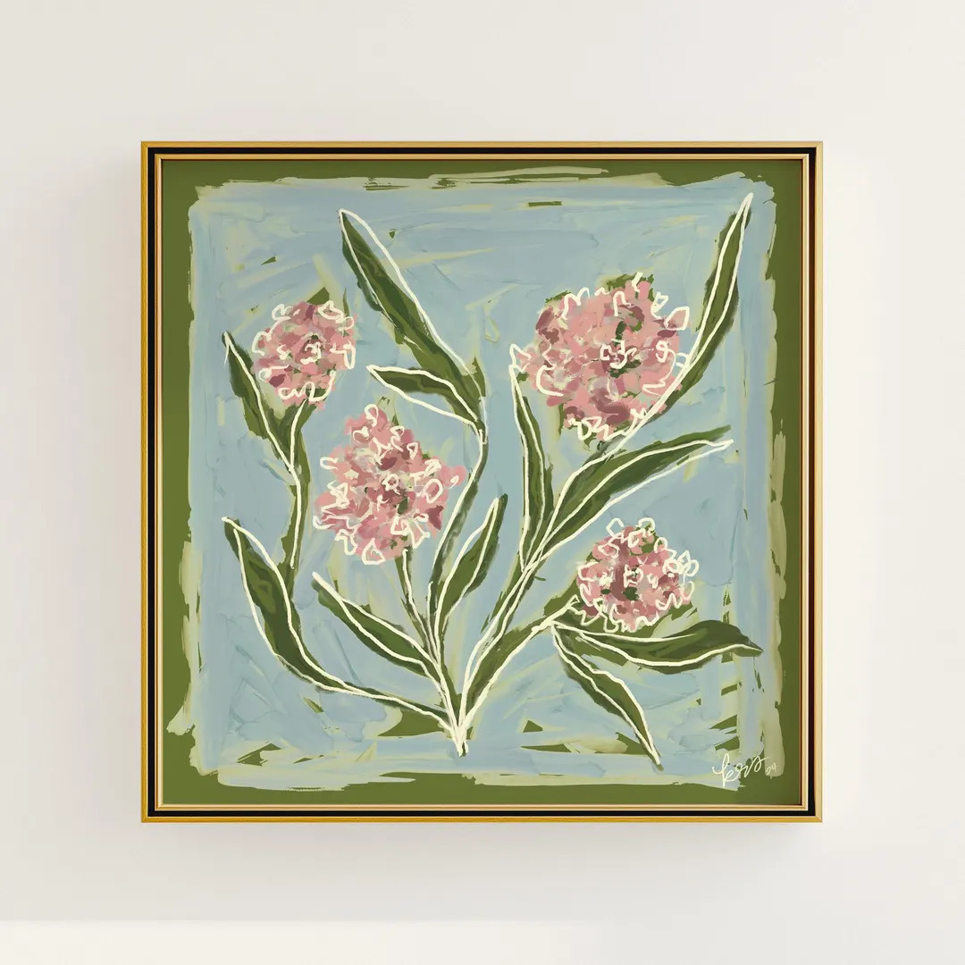 Modern Southern Floral Wall Art | Digital Download of Pink Flower Arrangement | Feminine Light Bl... | Etsy (US)