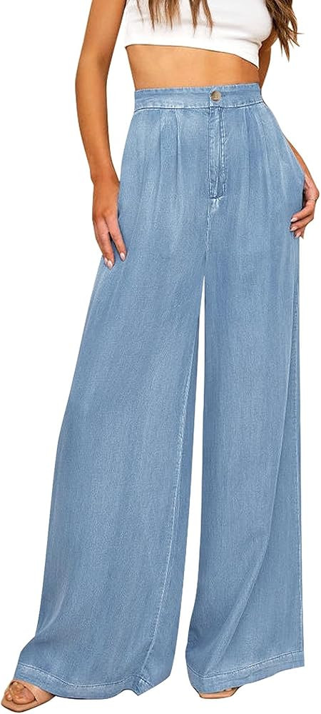 Wide Leg Pants for Women High Waisted Jeans Palazzo Pants Lightweight Summer Beach Flowy Trousers... | Amazon (US)