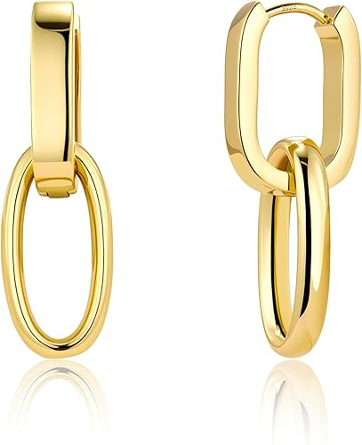 Silver Dangle Double Hoop Earrings For Women Paperclip Link Earring | Amazon (US)