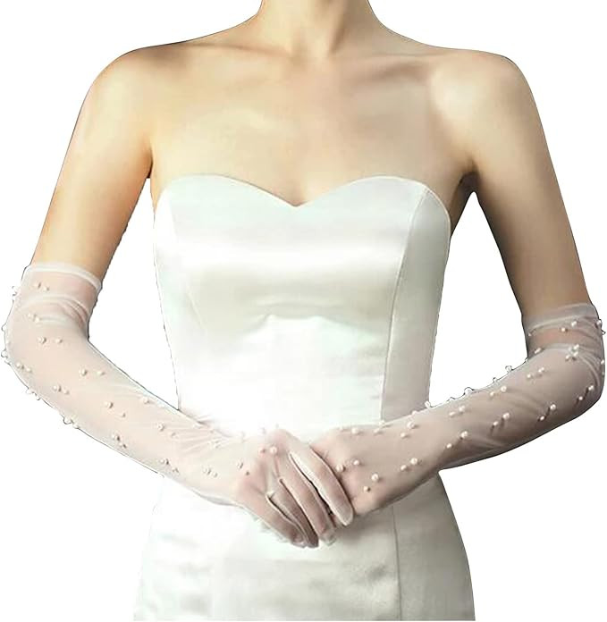 Acenail Pearl Women’s Wedding Gloves Long Tulle Bridal Gloves White Finger 20s Opera Evening Pa... | Amazon (US)