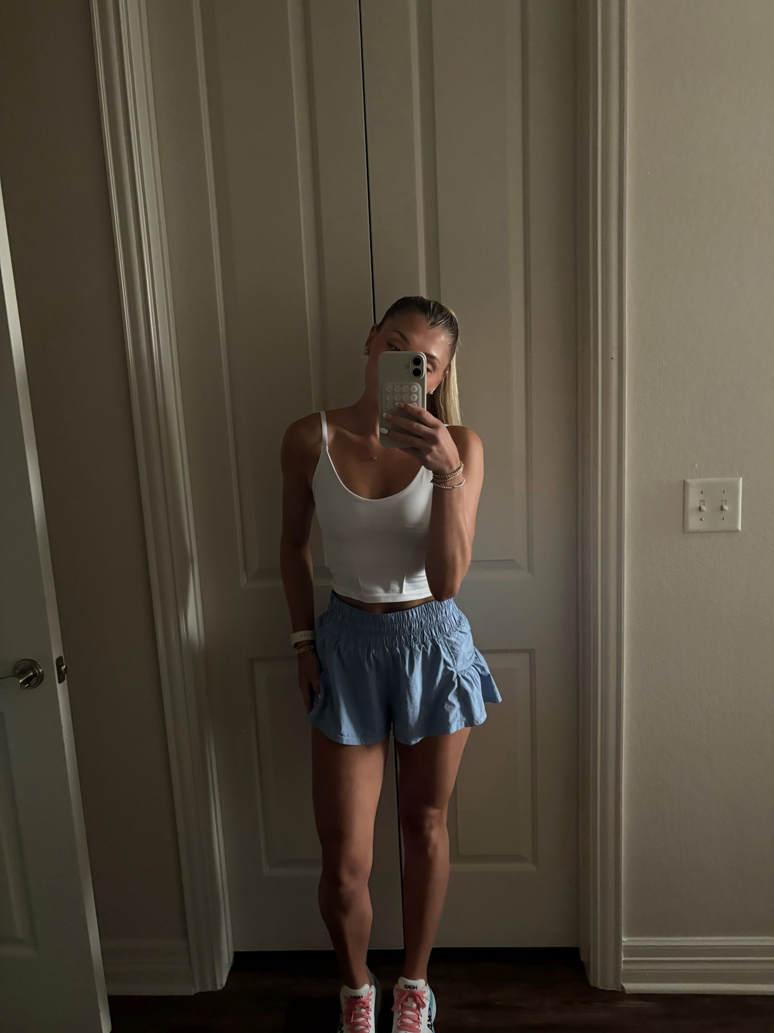 my favorite fp movement shorts! love the flutter ruffle on these 🩵 I also got so many questions about my hokas- they are sadly no longer available. I highly recommend the Bondi 8’s! Linking similar. 

#LTKShoeCrush #LTKActive #LTKStyleTip