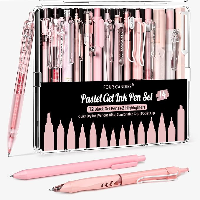 Four Candies Pink Pens, Black & Pink Ink, 0.5mm Fine Point, 2 Highlighters | Back to School Suppl... | Amazon (US)
