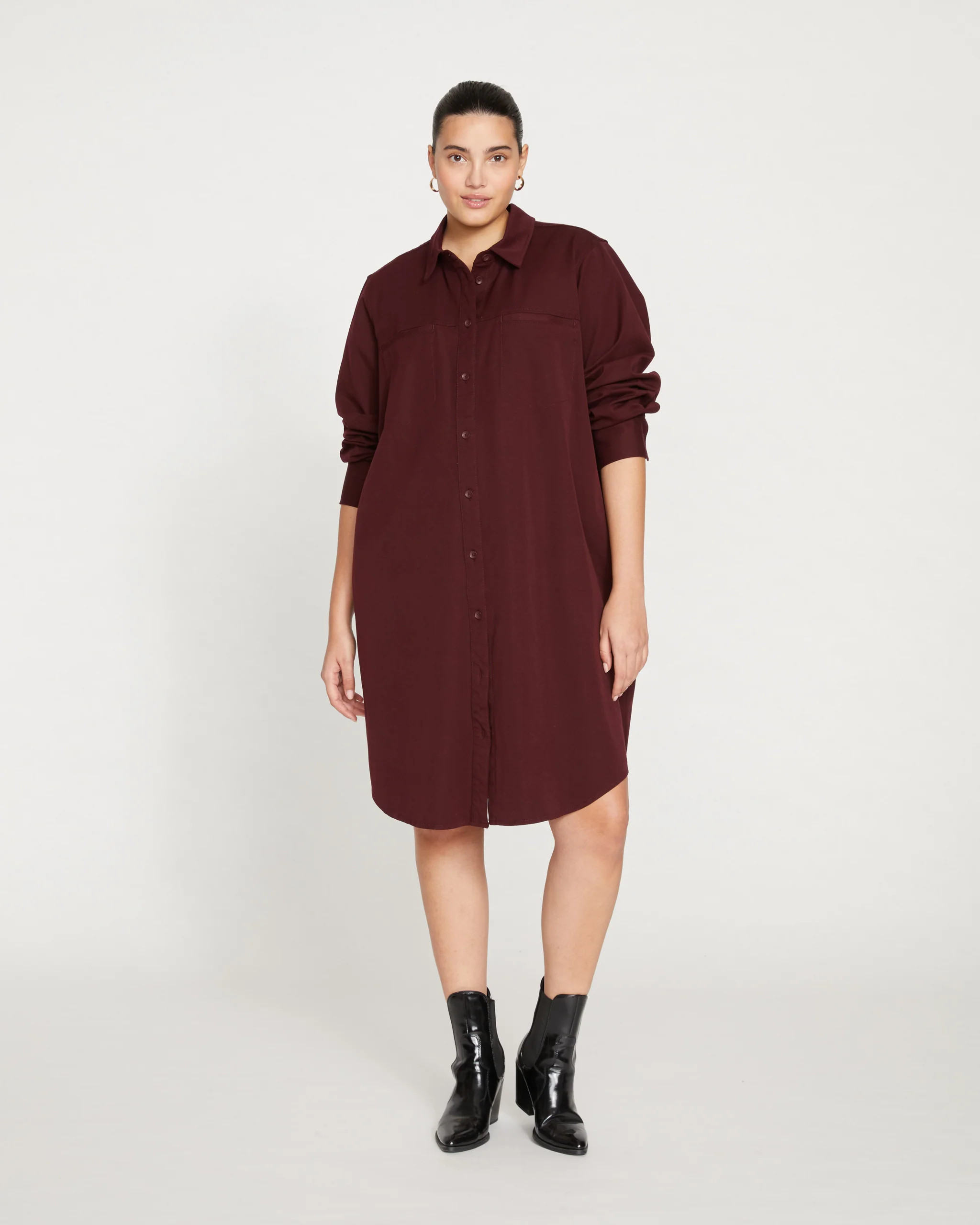 Carefree Stretch Twill Shirtdress - Black Cherry | Universal Standard