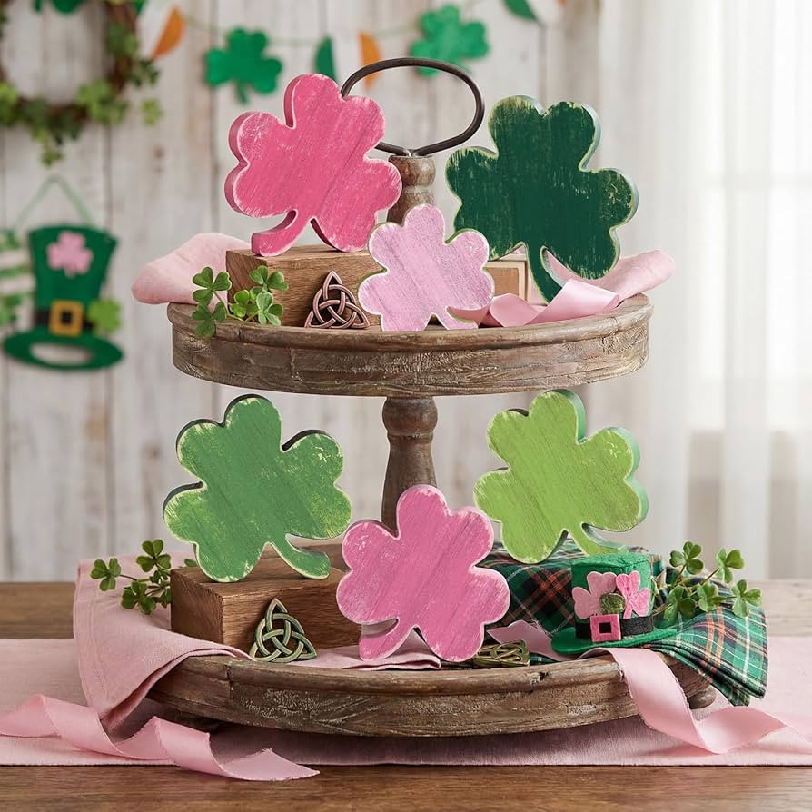 Wenqik 6 Pcs St. Patrick's Day Wooden Signs Clover Shamrock Wooden Table Centerpiece Decoration G... | Amazon (US)