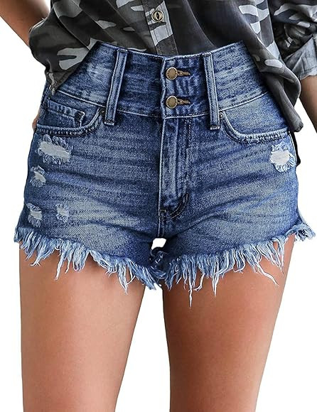 Women's Mid Rise Shorts Frayed Raw Hem Ripped Denim Jean Shorts | Amazon (US)