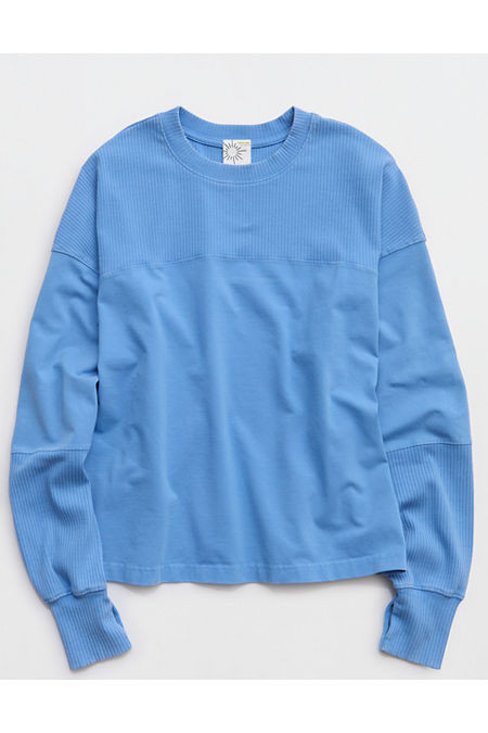 OFFLINE By Aerie OG Cotton Crewneck T-Shirt Women's Tidal Blue XXS | Aerie