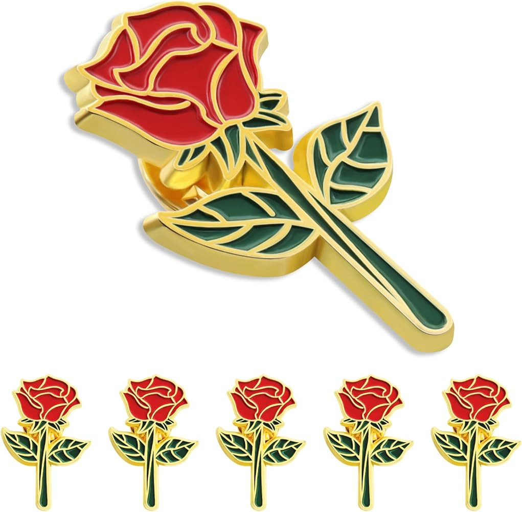 12/50/100Pack Red Rose Flower Enamel Lapel Pin 1.4 Inch -Metal Souvenir Hat Men Women Patriotic T... | Amazon (US)