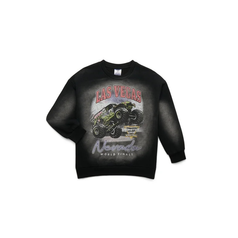Monster Jam Little Boys and Big Boys Mineral Wash Graphic Sweatshirt, Sizes 4-18 | Walmart (US)