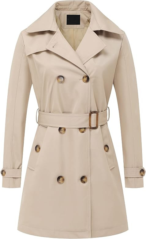 Amazon.com: Women's Soft Shell Trench Coat Water Resistant with a Detachable Hood Dress Coats Kha... | Amazon (US)