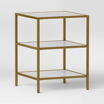 Faux Marble and Metal Side Table Gold - Threshold™: Brushed Gold Frame, 3-Tier Square Display | Target