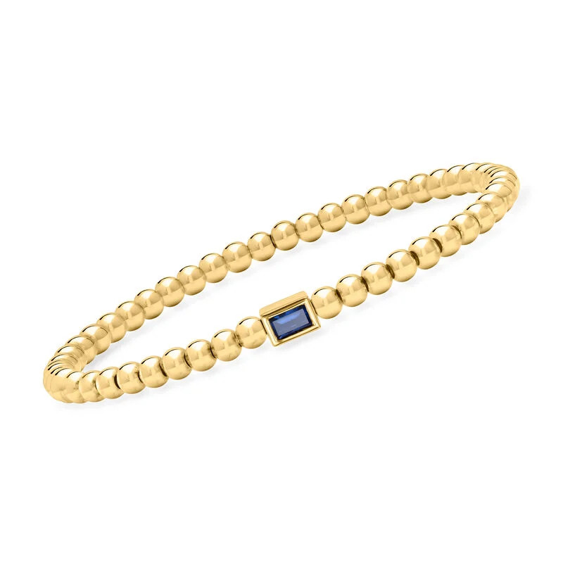.30 Carat Lab-Grown Sapphire and 4mm 18kt Gold Vermeil Bead Stretch Bracelet | Ross-Simons