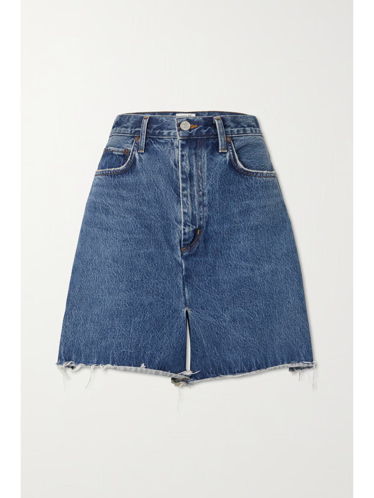 AGOLDE - + Net Sustain Logan Frayed Organic Denim Shorts - Blue | NET-A-PORTER (US)