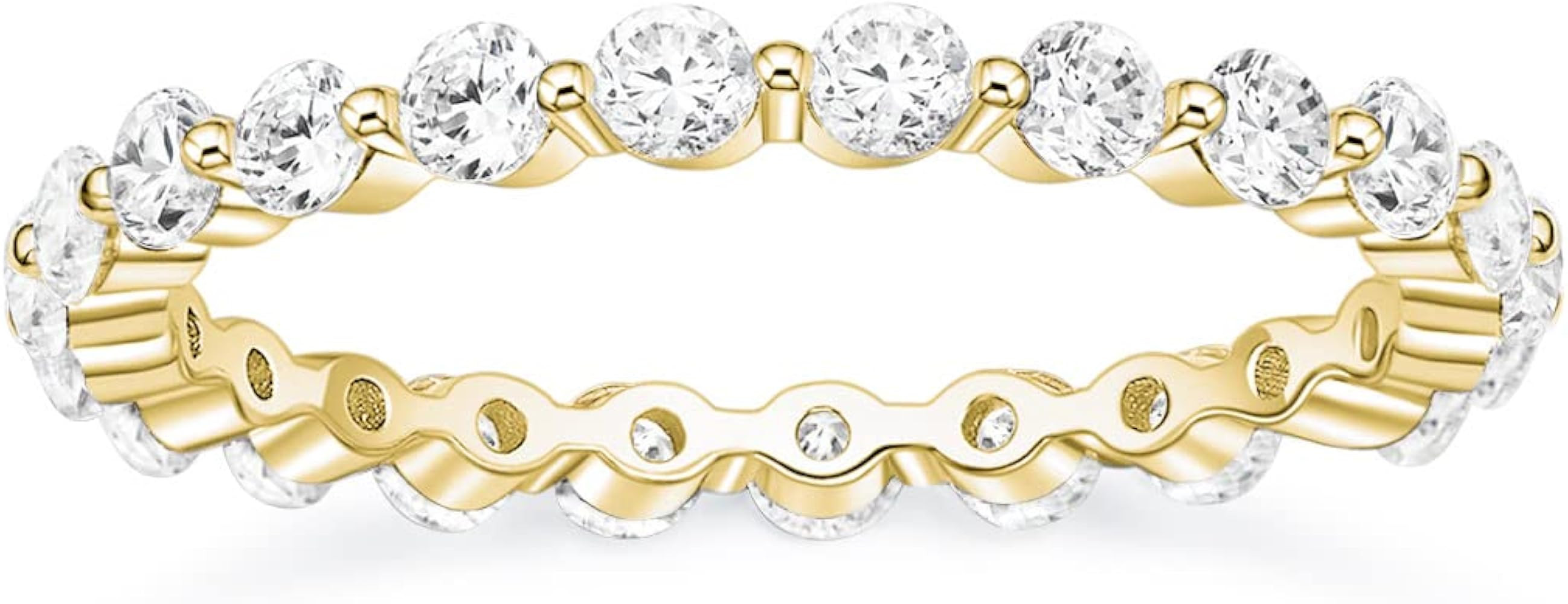 EAMTI 2mm 925 Sterling Silver Wedding Band Cubic Zirconia Full Eternity Stackable Engagement Ring... | Amazon (US)