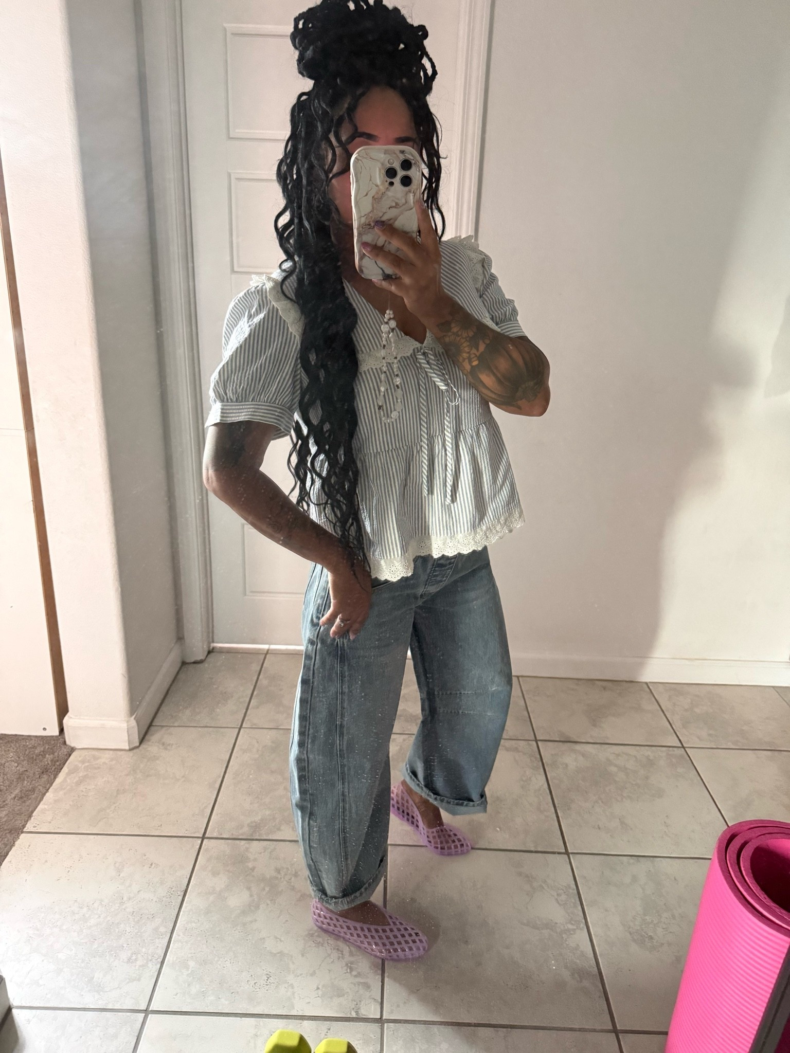 exact jeans and shoes linked - sale on the jeans Labor Day weekend - 40star 
I’m in a small for reference and I’m 5’2” size 6

#LTKgrwm #LTKootd #LTKSeasonal