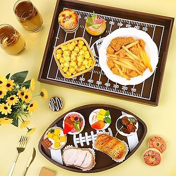 Aodaer 2 Pieces Football Serving Tray Wooden Plates Wood Football Shaped Oval Platter Football Fi... | Amazon (US)