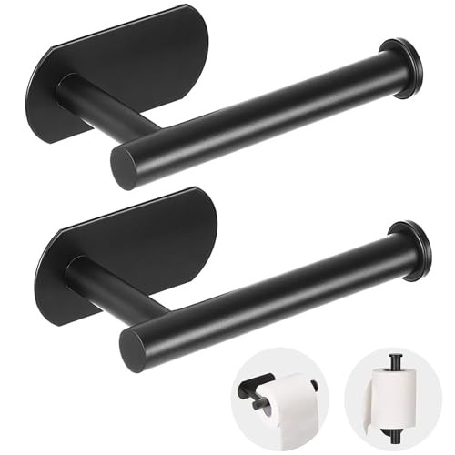 JOPOFI Toilet Paper Holder - Self Adhesive Toilet Paper Holder Wall Mount for Bathroom, SUS 304 Stainless Steel Command Strip Toilet Paper Roll Holder Stick On Wall, No Drilling - Matte Black（2 Pcs） | Amazon (US)