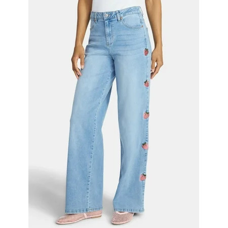 Madden NYC Women’s Ultra 90's Jeans with Strawberry Embroidery, 32'' Inseam, Sizes 00-18 | Walmart (US)