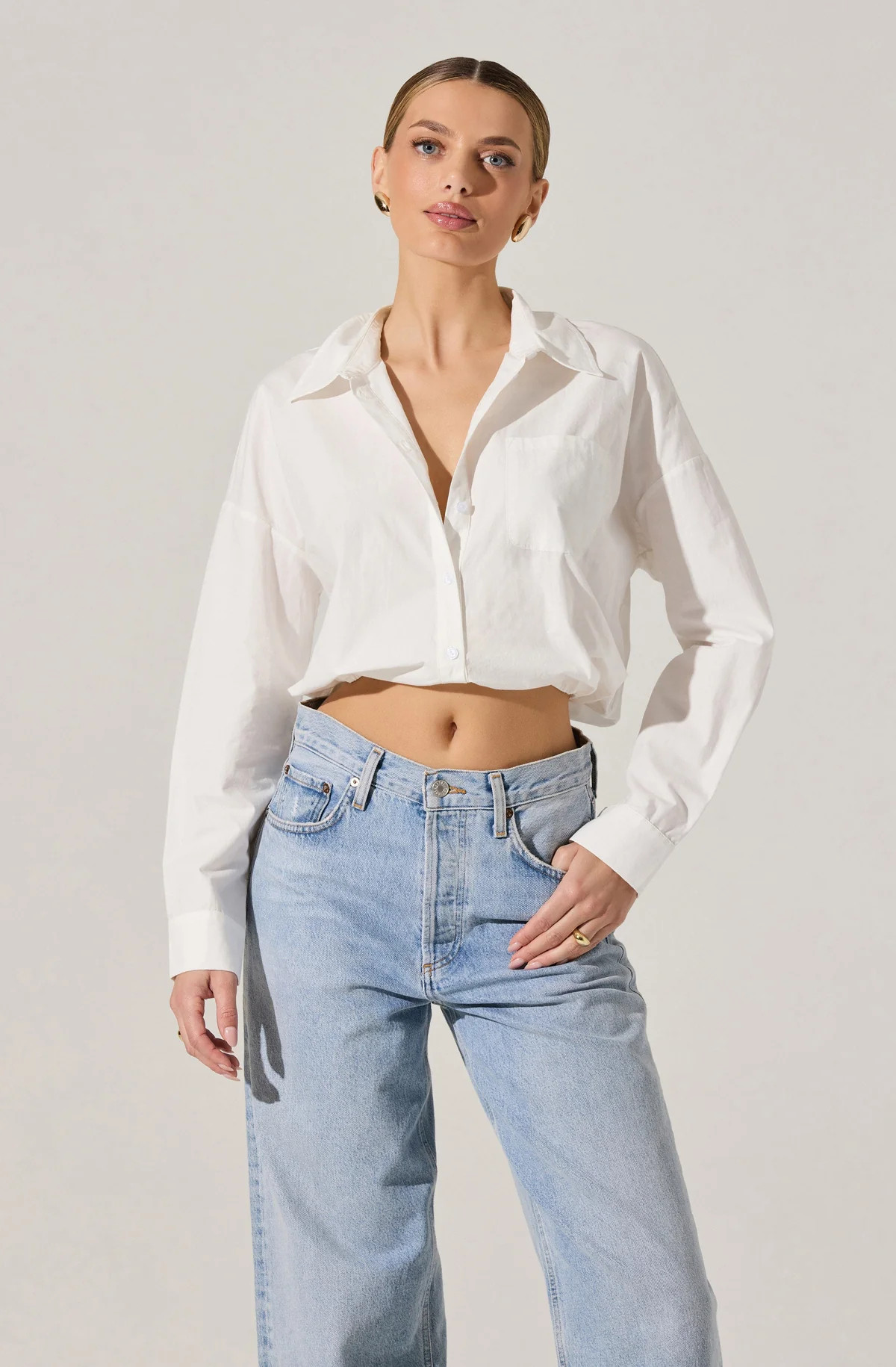 Bubble Hem Cropped Poplin Shirt | ASTR The Label (US)
