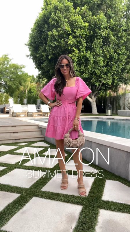 Love this dress for summer and on sale for under $30…make it girlie, casual, or date night fun with different accessories..dress sz medium 
Sandals tts
Amazon outfit ideas liveloveblank, Kim blank 

#LTKSeasonal #LTKOver40 #LTKStyleTip