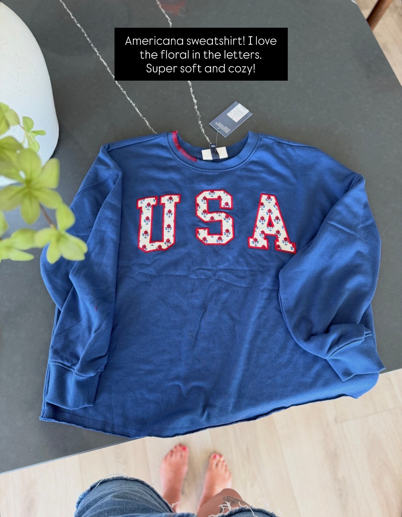 Americana sweatshirt still in stock in some sizes! It is so soft and I love the floral in the lettering. Also available in white. I have a size S. ￼

#LTKSeasonal #LTKootd #LTKmomlife