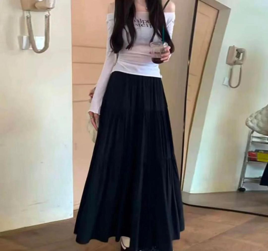 PERKARP - High Rise Plain Maxi A-Line Skirt | YesStyle Global