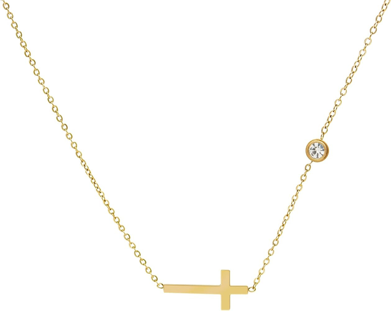 Gold Cross Necklace for Women 14K Gold Plated/Silver Layered Cross Choker Dainty Tiny Double Side... | Amazon (US)
