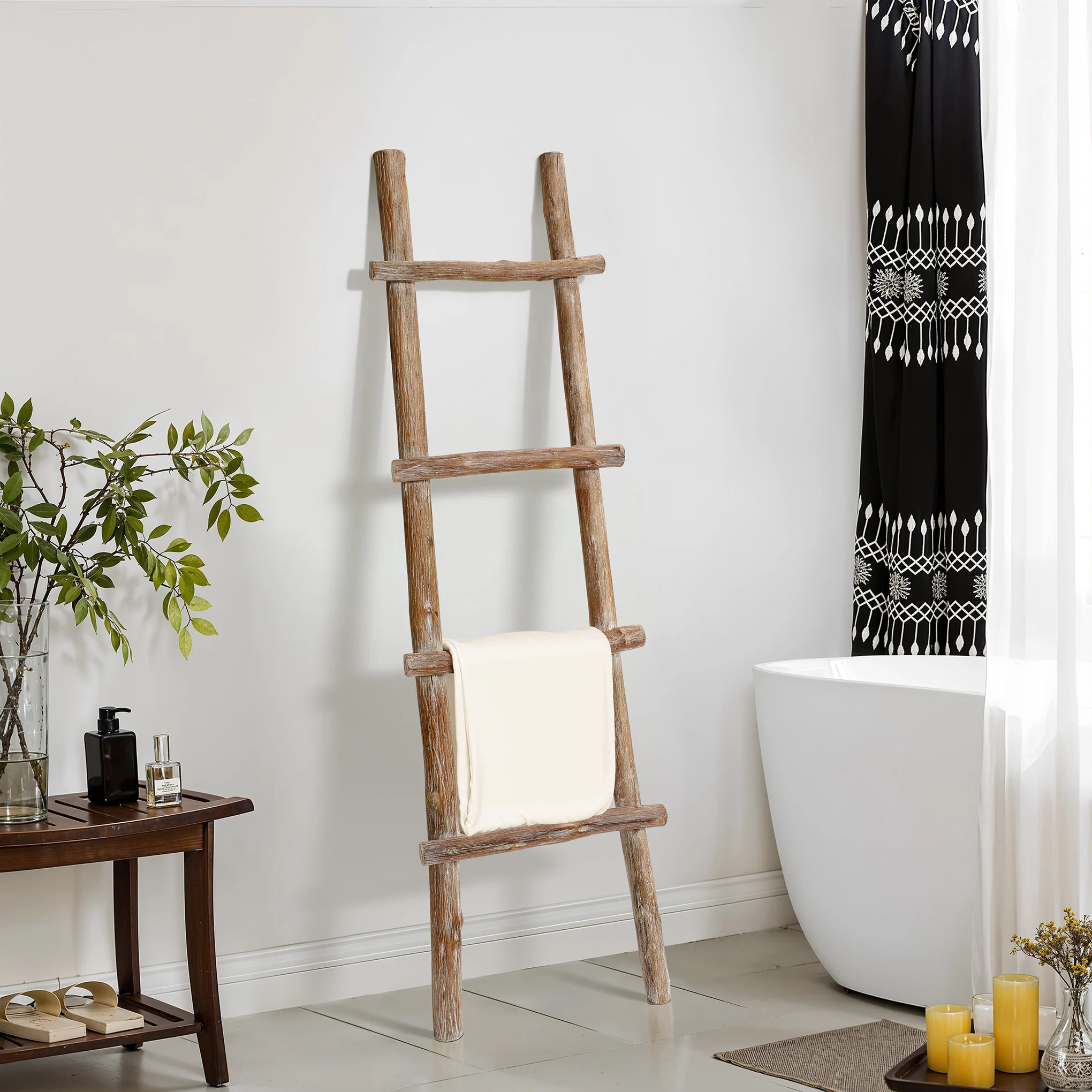 Solid Wood Natural 4-Rung 59-Inch Tall Blanket Ladder - 59.06" H x 18.11" W x 1.57" D | Bed Bath & Beyond