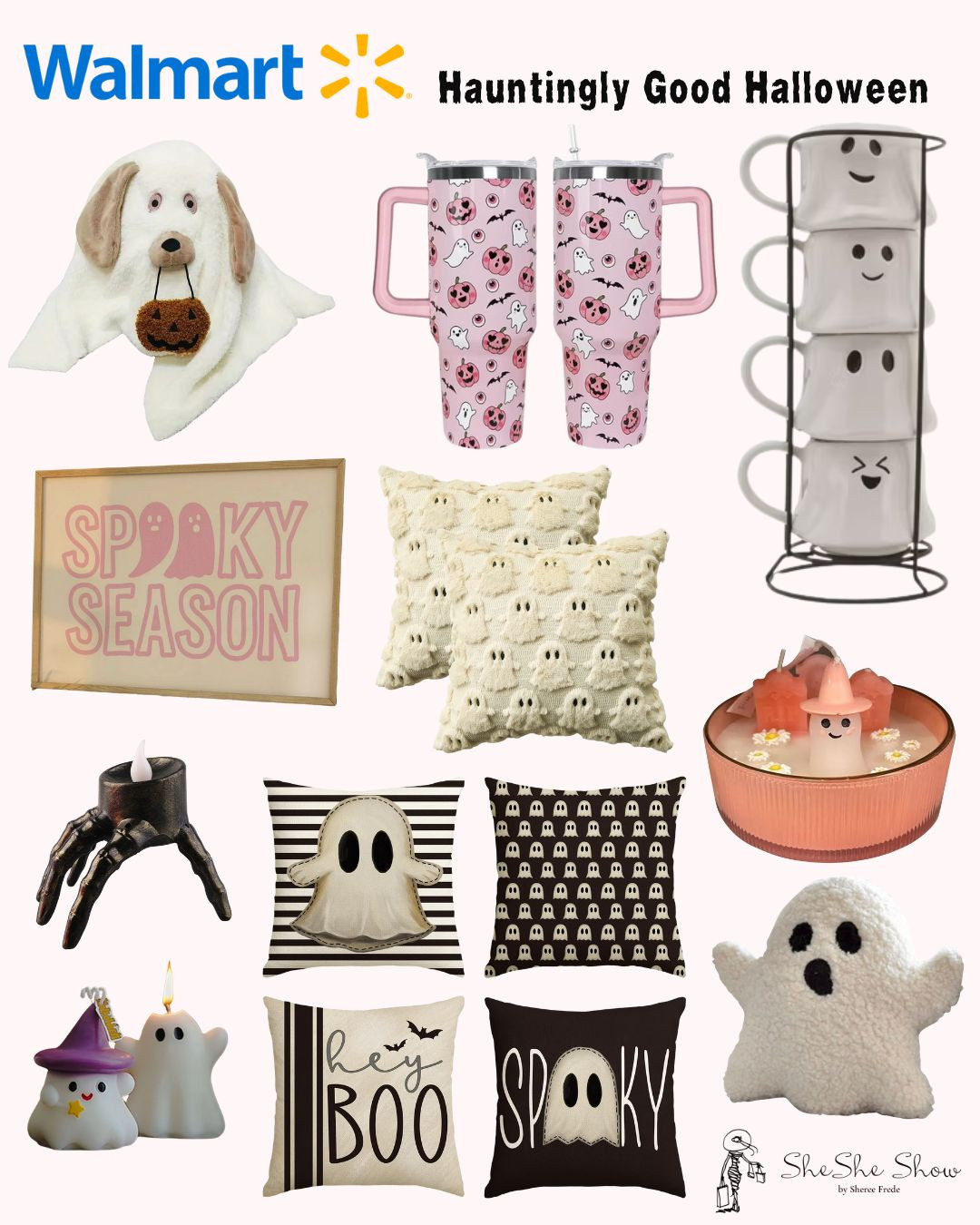  Halloween decorations 
Ghost pillows mugs, skeletal lights 
Door mats, 

 