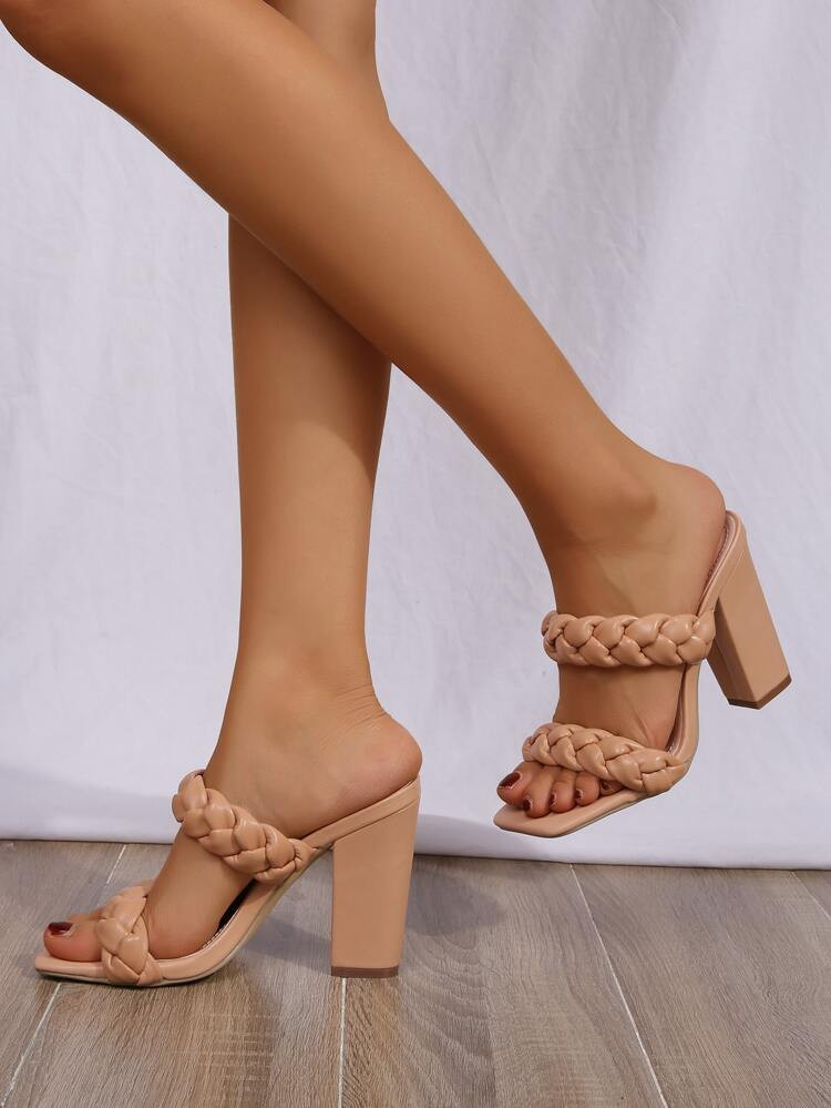Braided Detail Chunky Heeled Mule Sandals | SHEIN