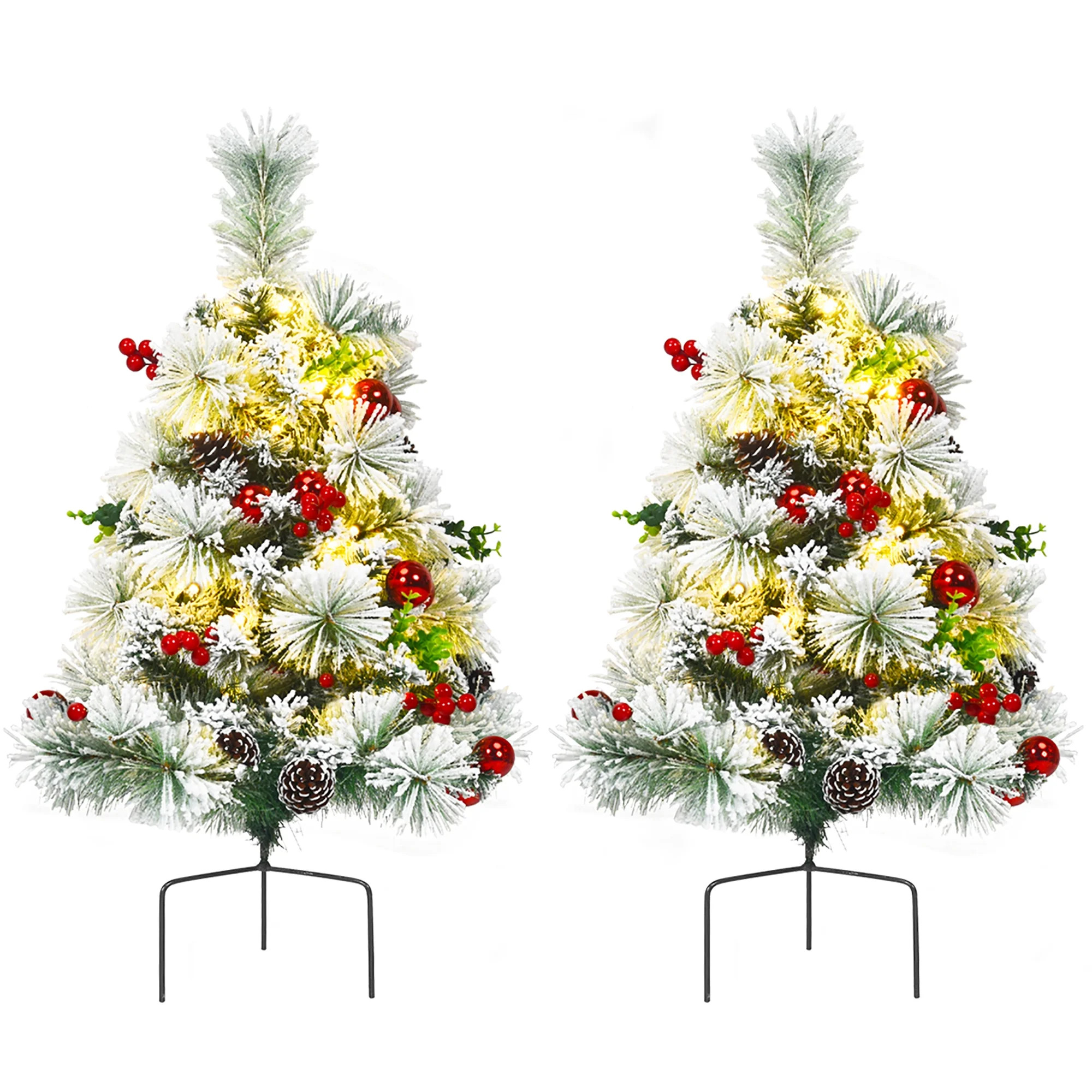 Costway Set of 2 24in Battery Powered Pre-lit Pathway Flocked Christmas Trees Outdoor | Walmart (US)