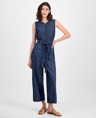 Women's Belted Zip-Front Jumpsuit | Macy's
