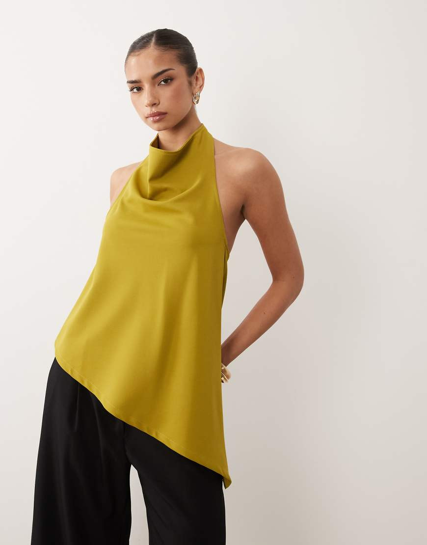 ASOS DESIGN slinky twill longline cami top with asymmetric hem in green - part of a set | ASOS (Global)