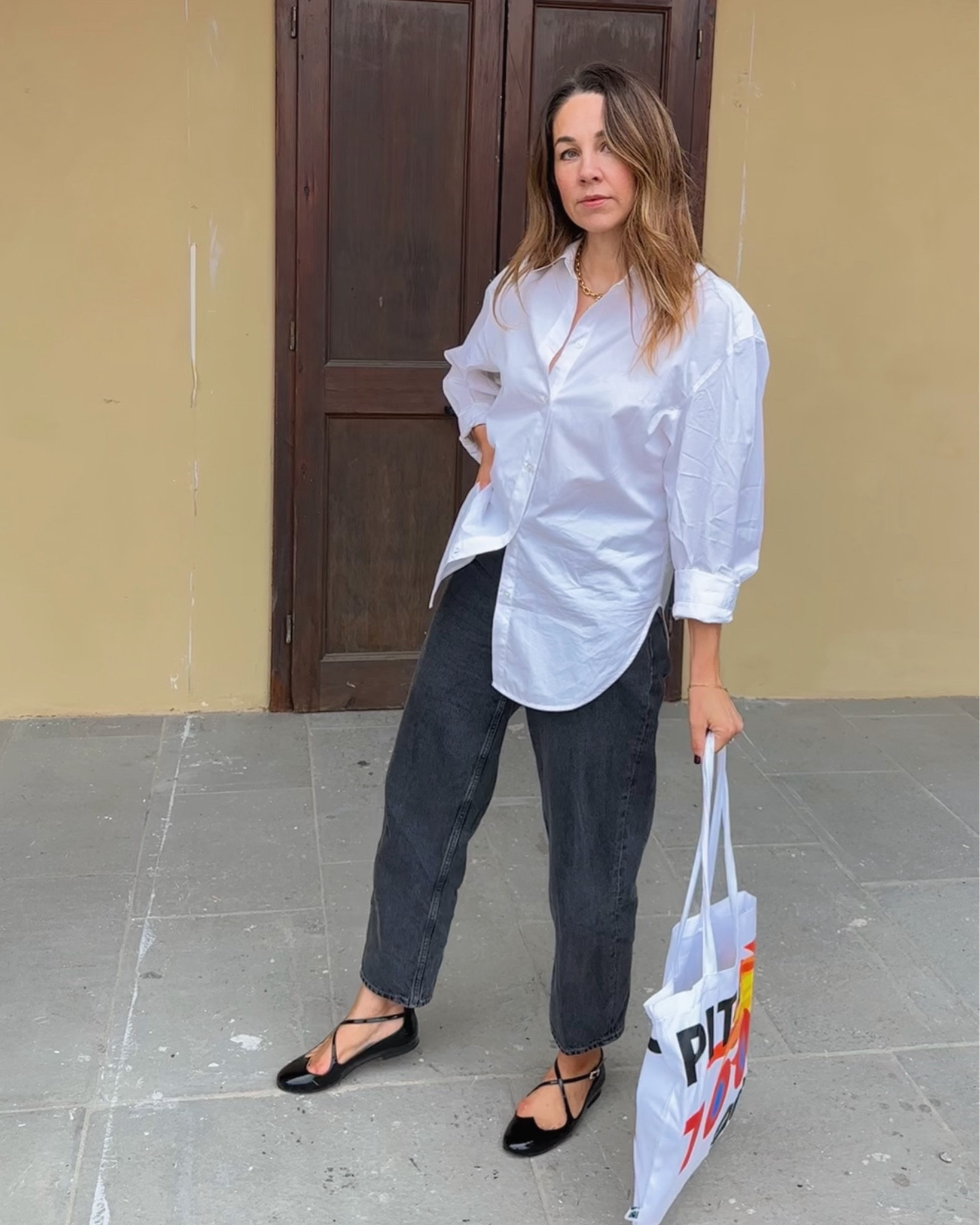A classic white shirt & jeans.
Black patent flats are Camilla Elphick.

#LTKuk #LTKeurope
