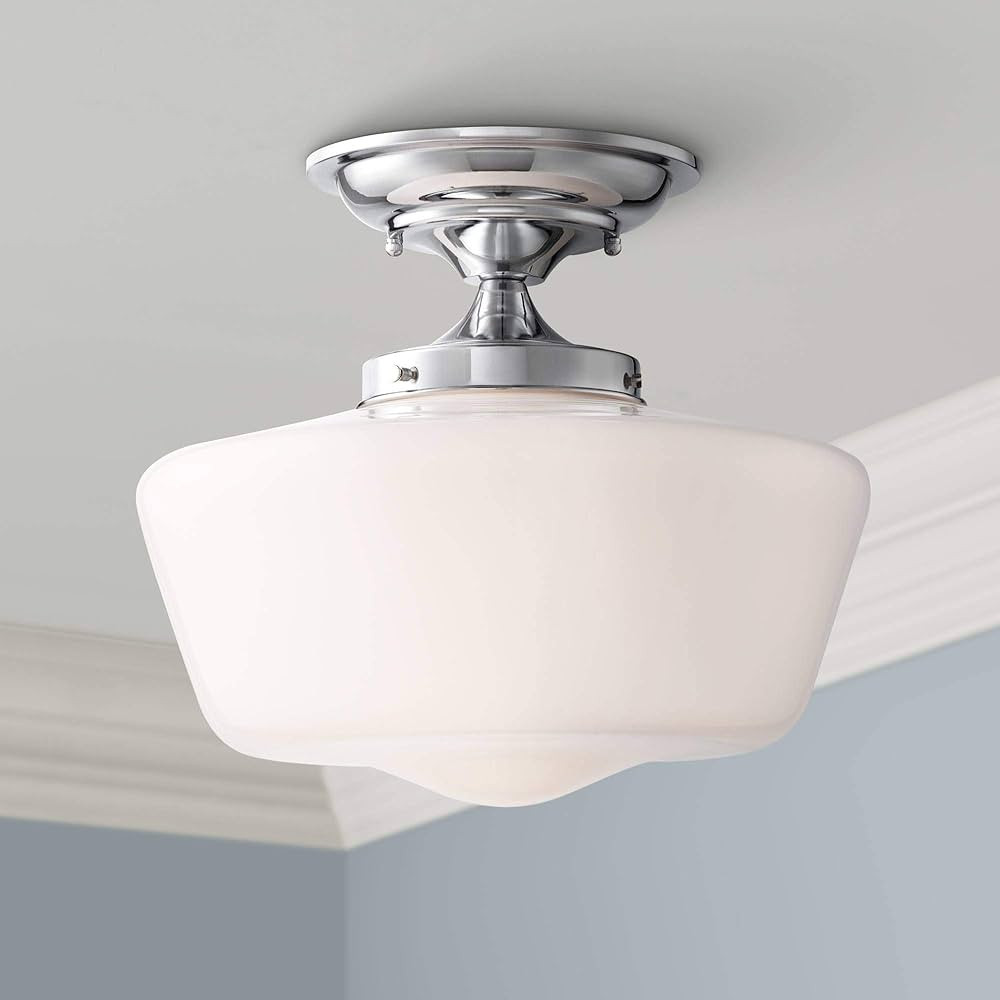 Regency Hill Floating Rustic Farmhouse Ceiling Light Semi Flush-Mount Fixture 12" Wide Chrome Opa... | Amazon (US)