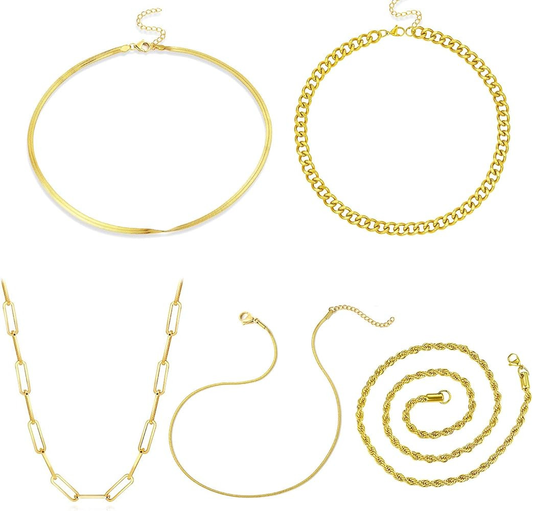 Yolanda 5 Pieces Gold Chain Necklace for Women Girls Snake Chain Herringbone Paperclip Choker Nec... | Amazon (US)