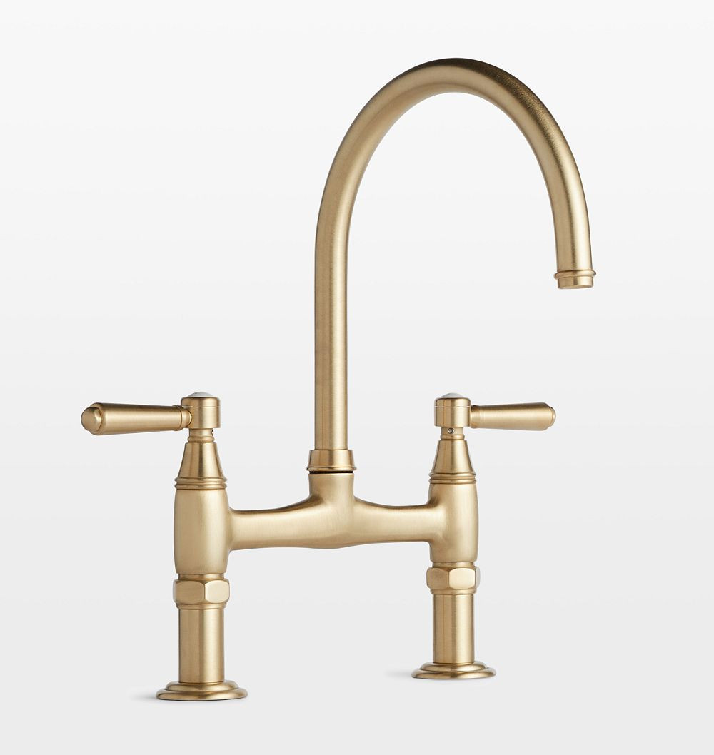 Davoli Bridge Kitchen Faucet, Satin Brass | Rejuvenation