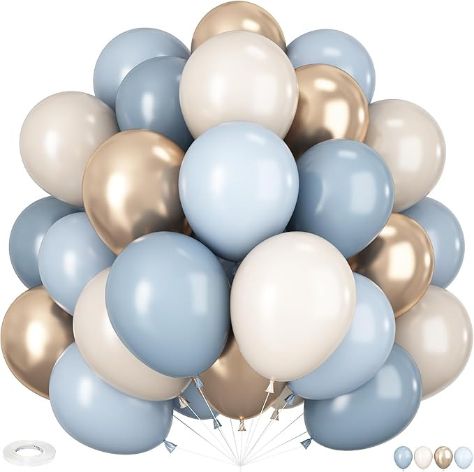 Dusty Blue and Gold Balloons, 60 PCS 12 Inch Sand White Slate Blue Fog Pastel Baby Blue Metallic ... | Amazon (US)