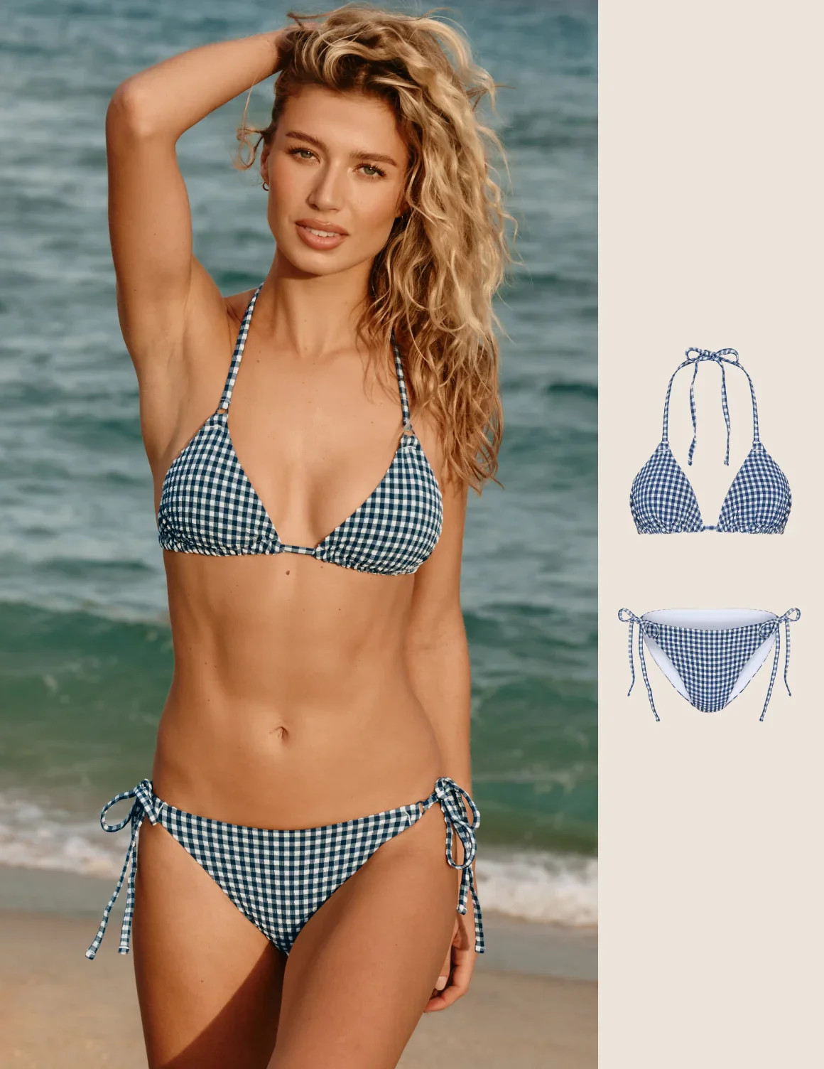 Seersucker String Bikini Set | Triangle Bikini Top & String Bikini Bottom Set | Knix US