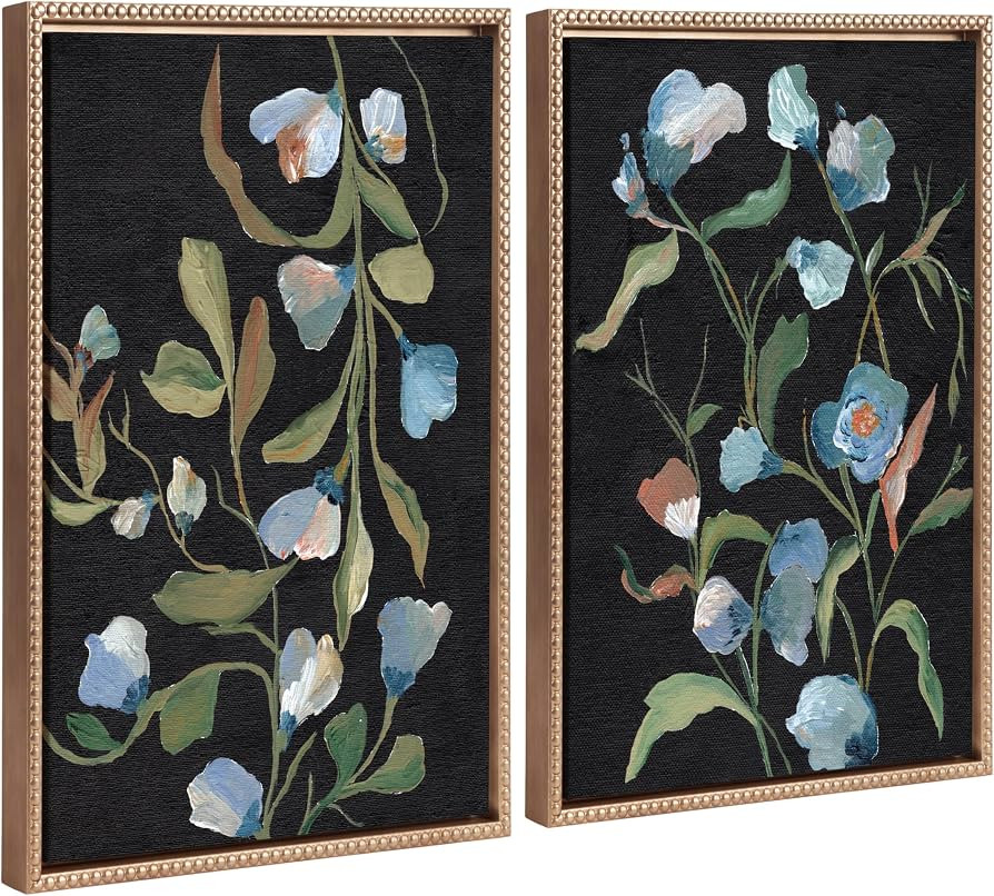 Kate and Laurel Sylvie Beaded Foliage I and Foliage III Vintage Framed Canvas Wall Art Set by Nik... | Amazon (US)