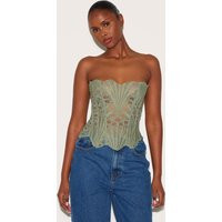 Sage Textured Sheer Floral Lace Corset | PrettyLittleThing US